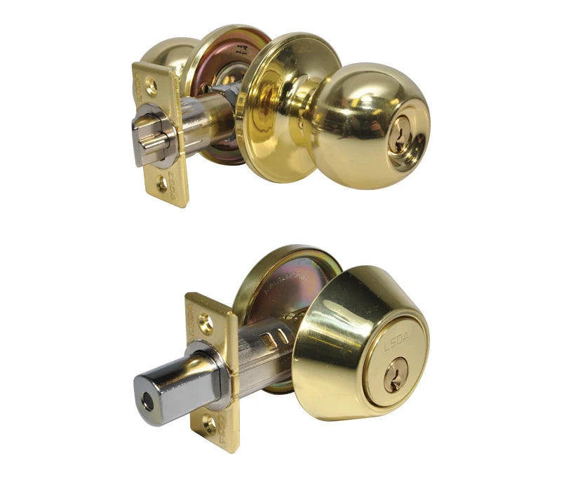 LSDA Combination 00 Ball Knob Plus Single Cylinder SC1 Deadbolt – Bright Brass