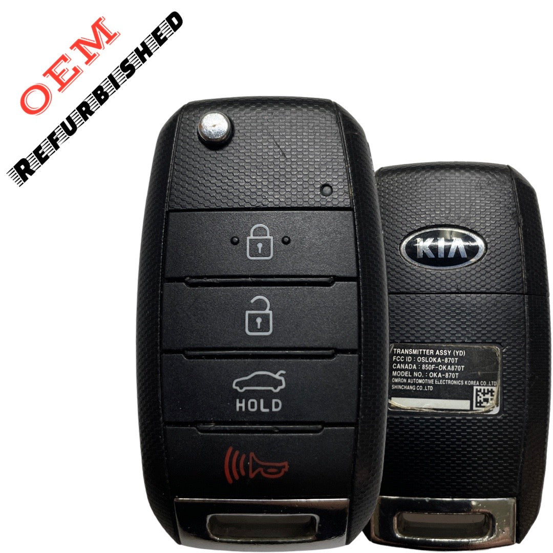 2014-2016 Kia Forte / 4-Button Flip Key / PN: 95430-A7400 / OSLOKA-870T (YD) (OEM Refurb)