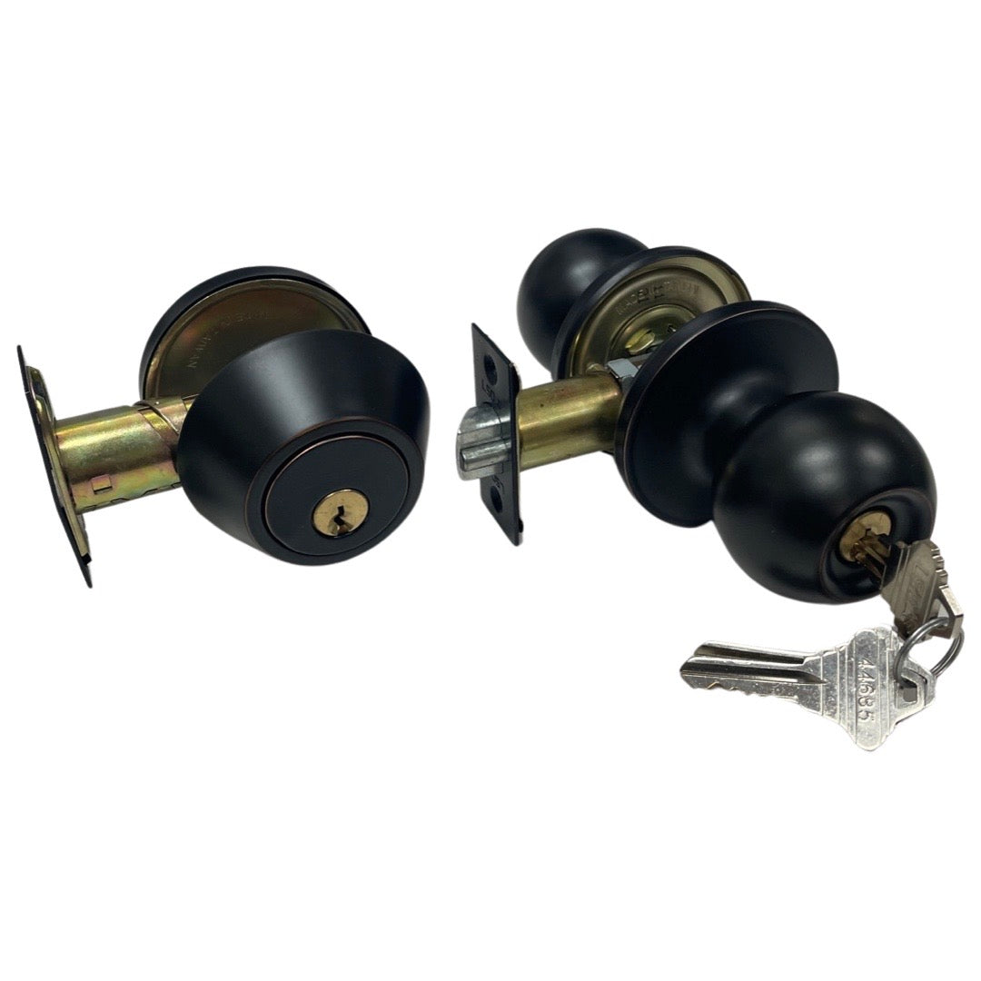 LSDA Combination 00 Ball Knob Plus Single Cylinder SC1 Deadbolt – Aged Bronze