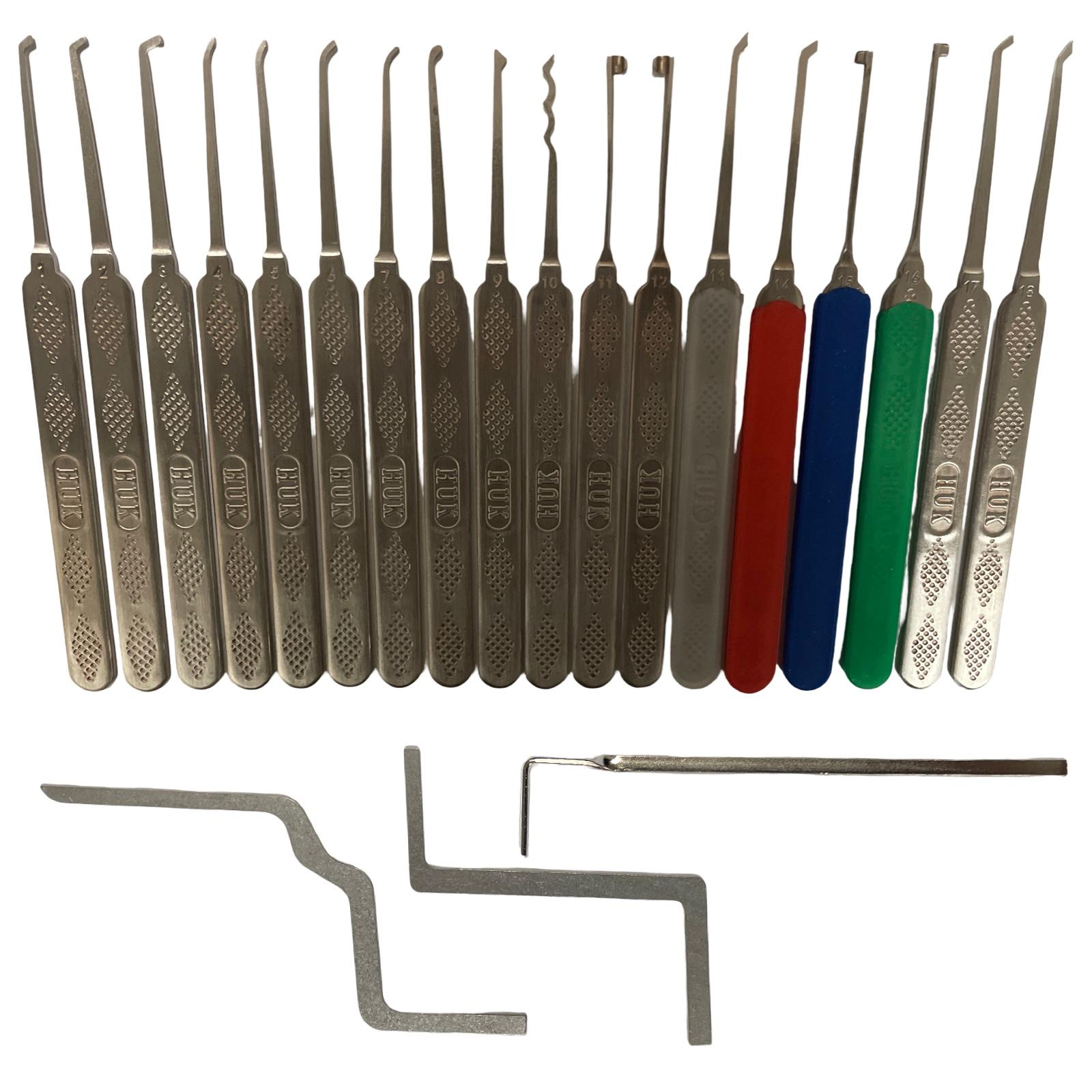 HUK 18 Piece Stainless Steel Lock Pick Set w/ Removable Silicone Handles