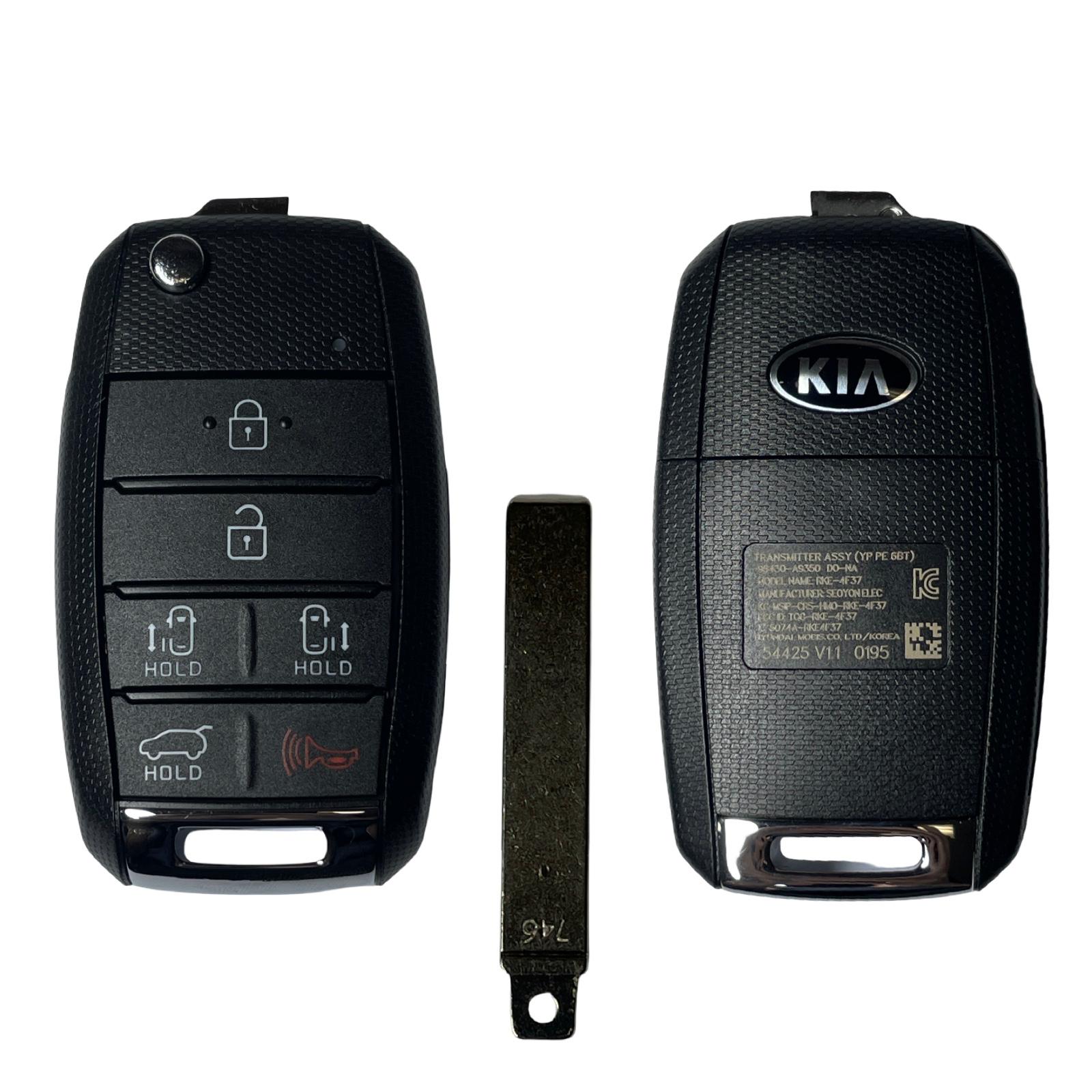 2016-2021 Kia Sedona / 6-Button Flip Key / PN: 95430-A9350 / TQ8-RKE-4F37 (YP PE 6BT) OEM New