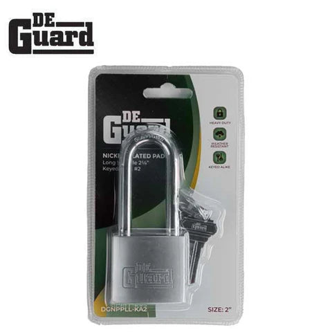 Premium - Nickel Plated Padlock - KW1 Keyway - Long Shackle 2 1/8" - Keyed Alike #2