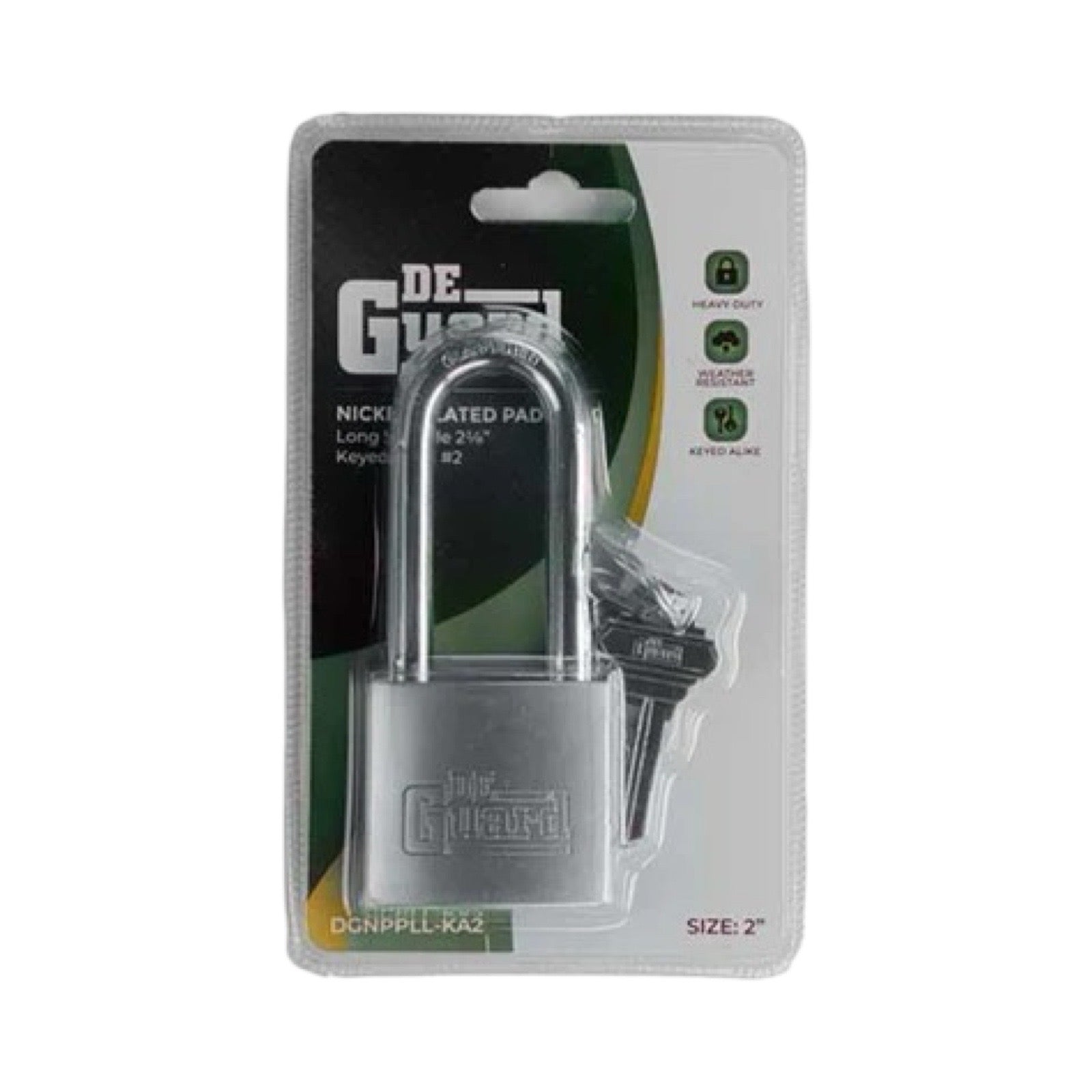 Premium - Nickel Plated Padlock - KW1 Keyway - Long Shackle 2 1/8" - Keyed Alike #2