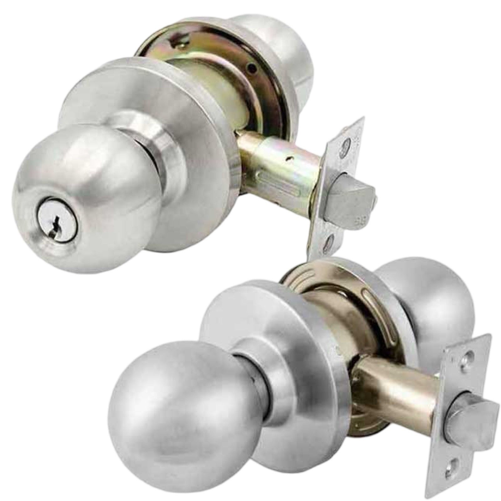 Commercial Door Knob Set - 2-3/4” Standard Backest - Satin Chrome - Classroom - Grade 2