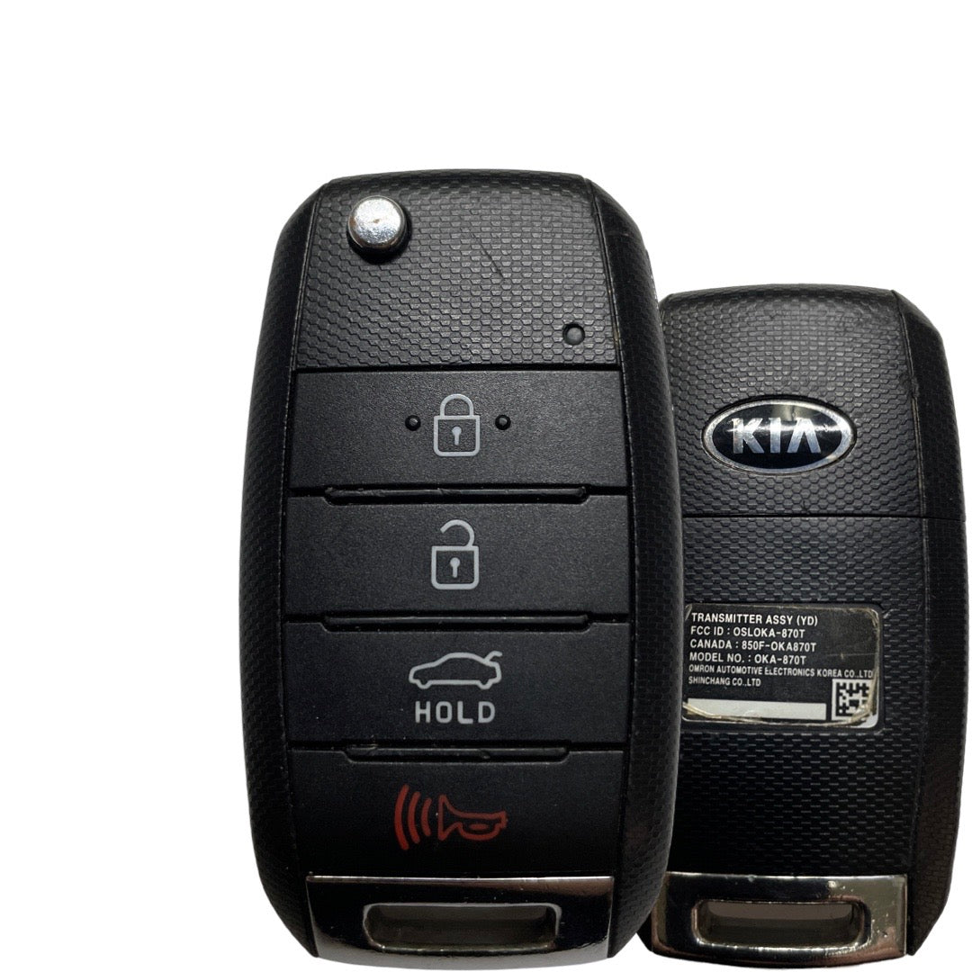 2014-2016 Kia Forte / 4-Button Flip Key / PN: 95430-A7400 / OSLOKA-870T (YD) (OEM Refurb)