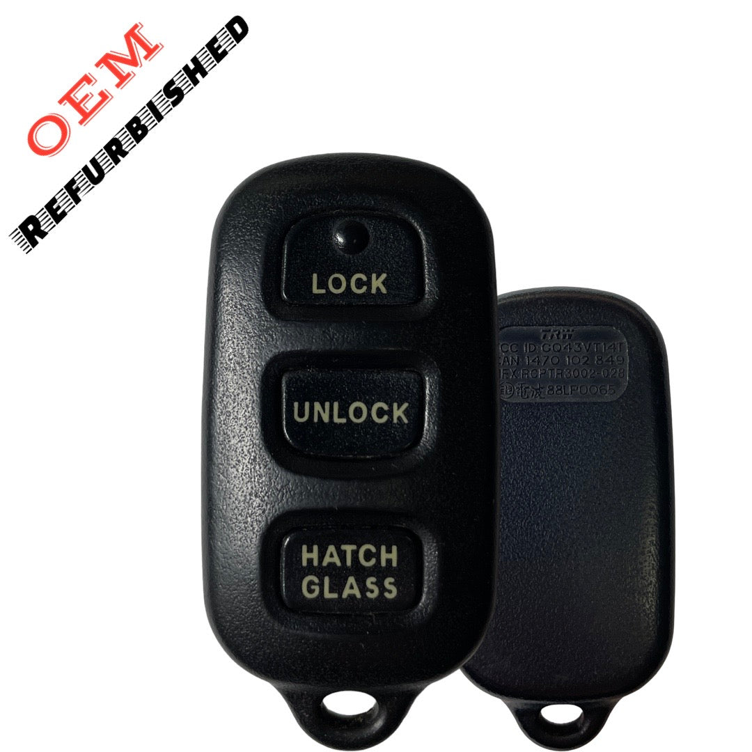 2003-2008 Toyota Matrix / Pontiac Vibe / 3-Button Keyless Entry Remote w/Hatch & Glass / PN: 88969657 / GQ43VT14T (OEM Refurb)