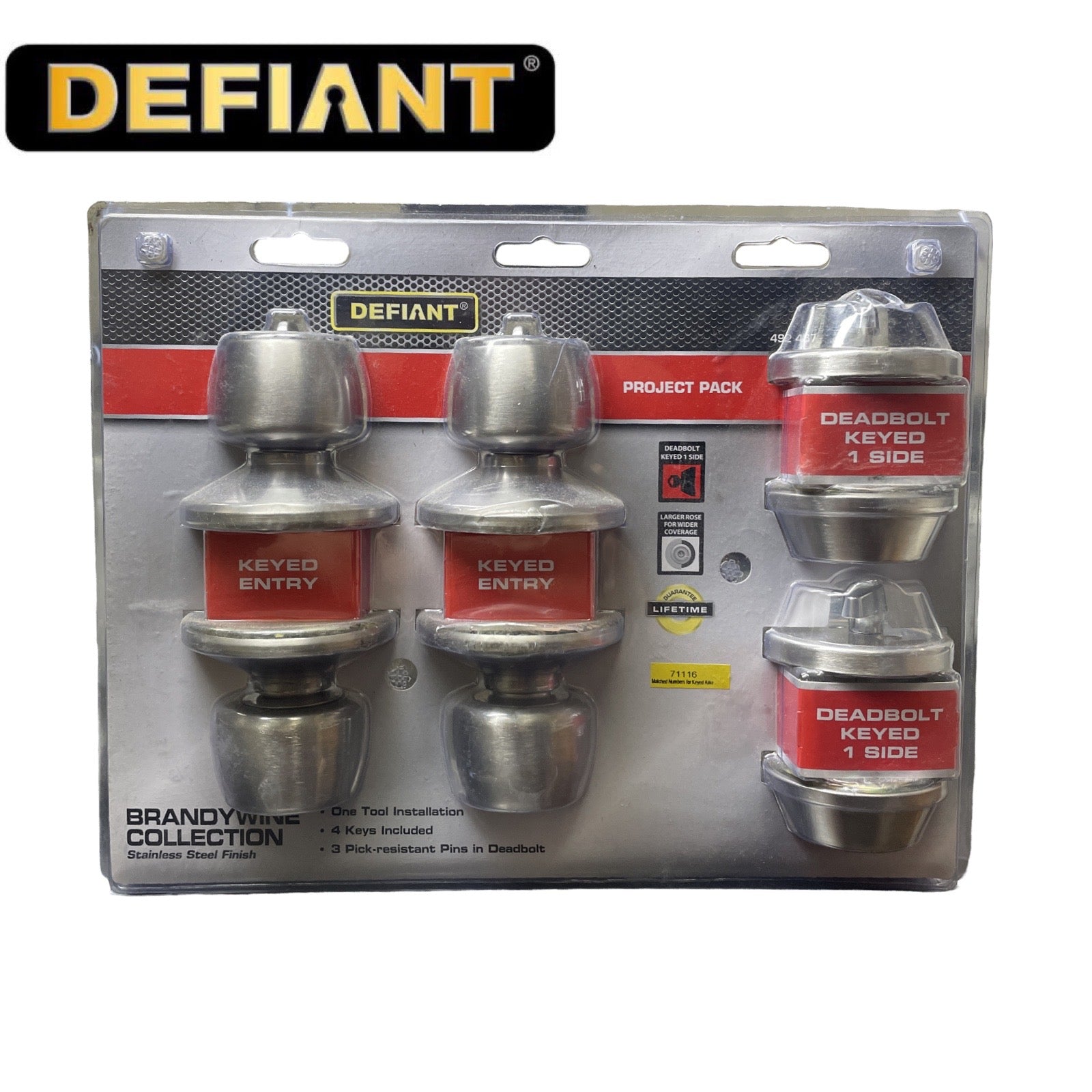 Defiant Stainless Steel Single Cylinder Keyed Entry Project Pack