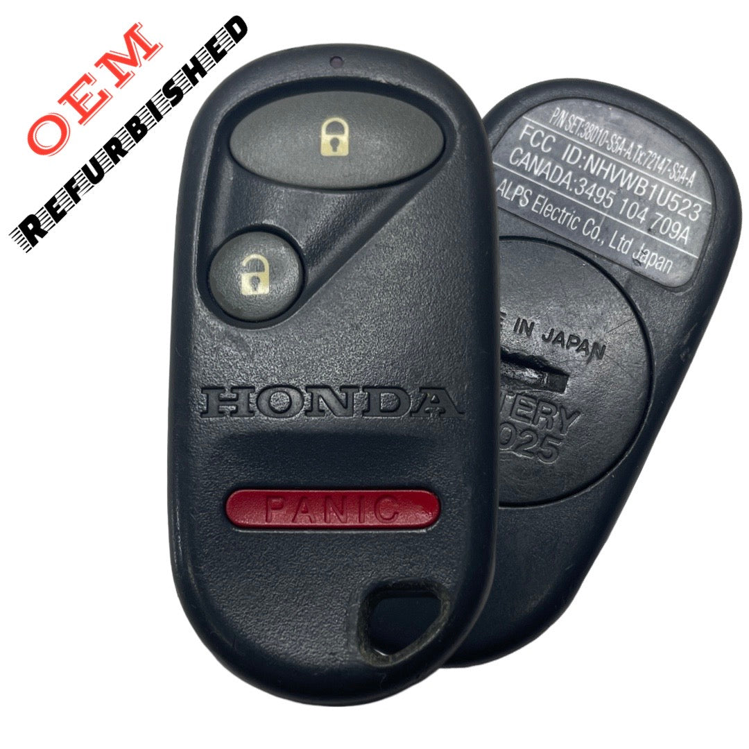 2001-2007 Honda Civic / Pilot / 3-Button Keyless Entry Remote / PN: 72147-S5A-A01 / NHVWB1U523 (OEM Refurb) / (OR-HON004)