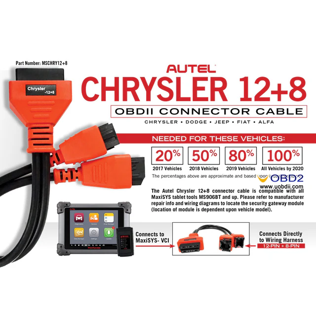 Chrysler 12+8 Cable Adaptor for Autel MaxiSys Elite / MS908 / MS908P / MS908S Pro