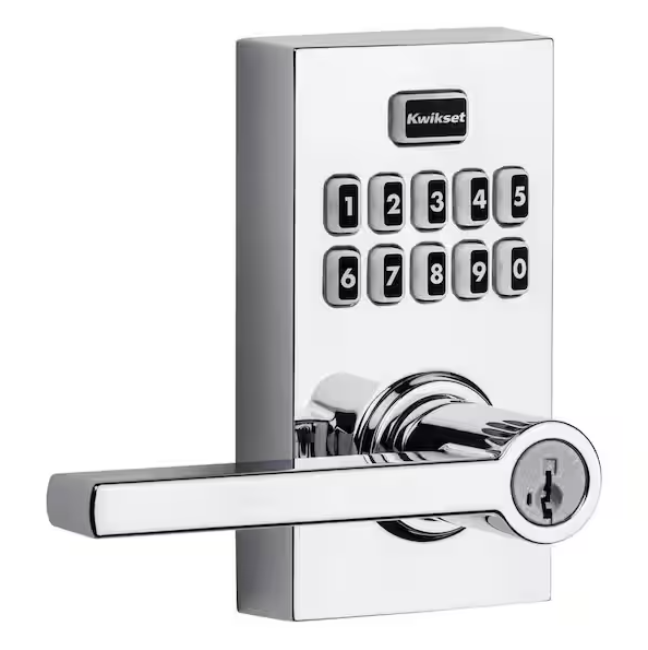 Kwikset SmartCode 917 Halifax Electronic Keypad Door Lever with SmartKey / Polished Chrome