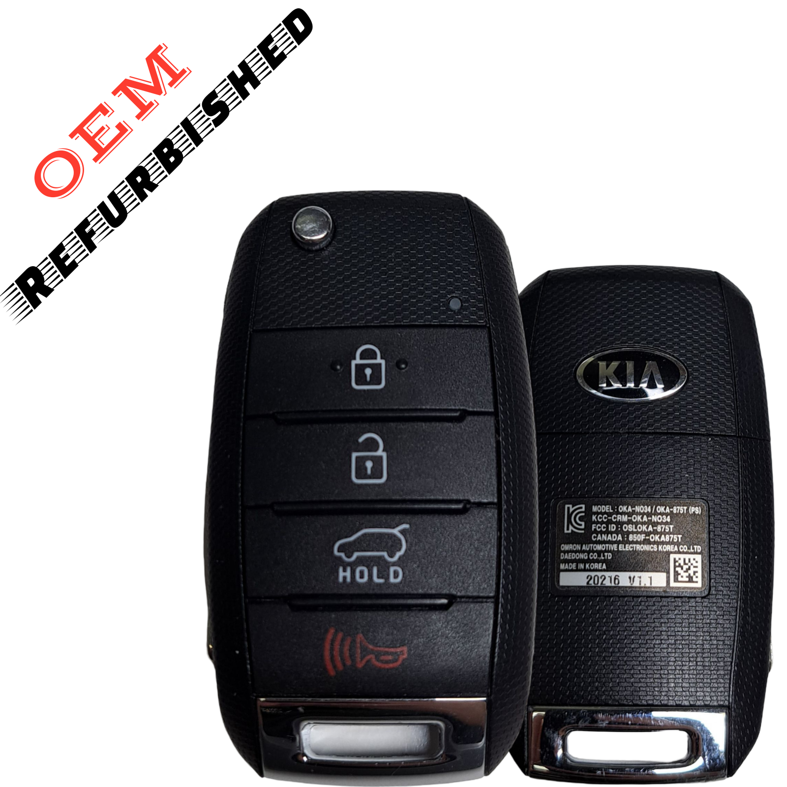 2014-2019 Kia Soul / 4-Button Flip Key / Gen 1 PS / PN: 95430-B2101 / OSLOKA-875T (PS) (OEM Refurb)